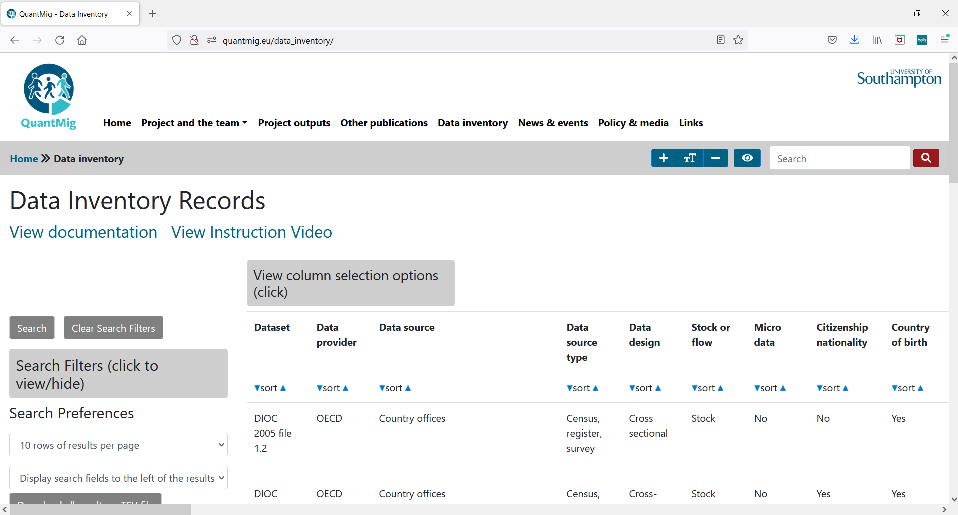 QuantMig Data Inventory screenshot